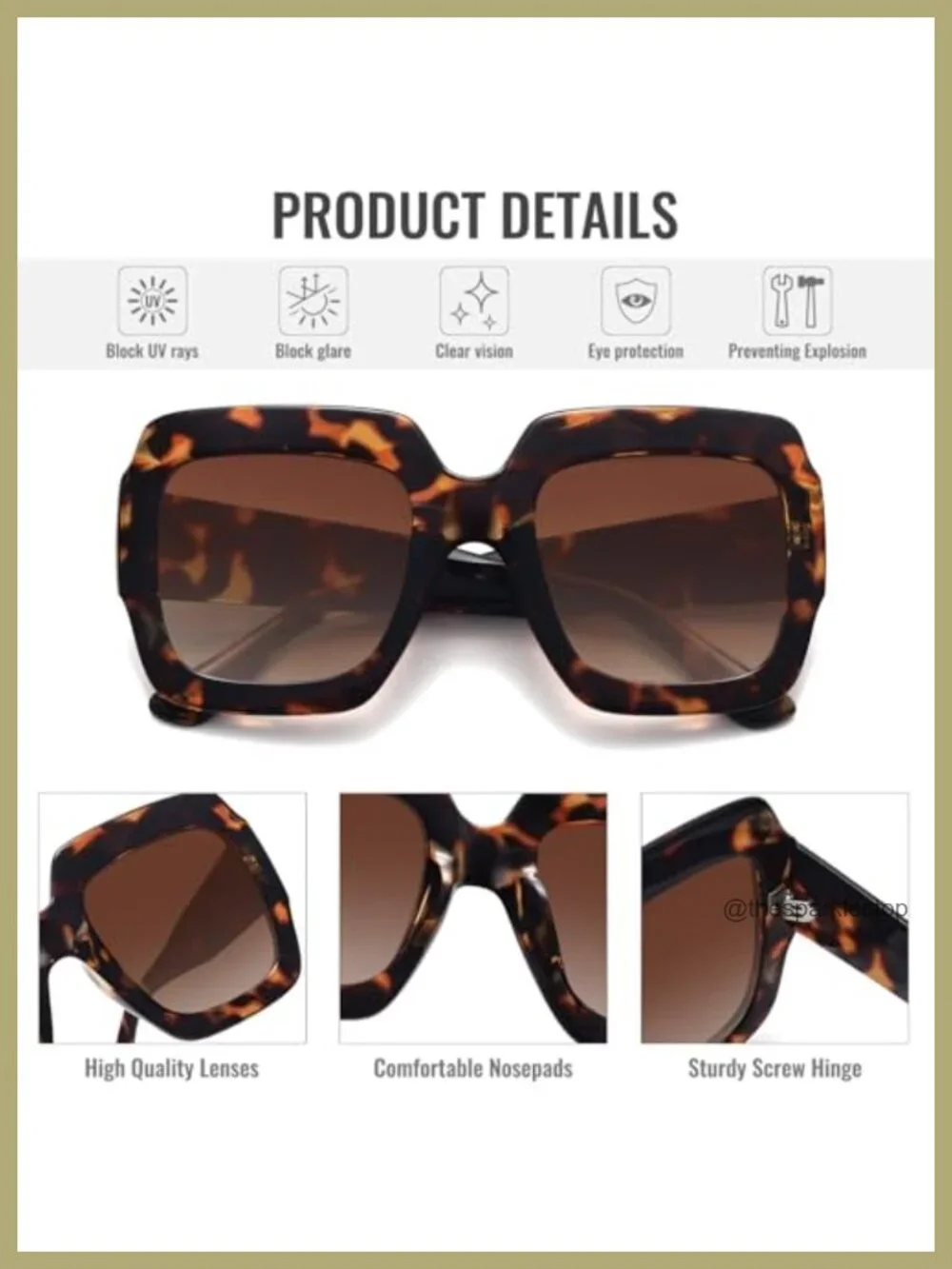 Oversized Square Sunglasses Retro Luxury UV400 Protection